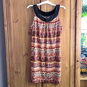 GUC Mexican Inspired Summer Sleeveless Dress with Rhinestone Embellished Neck